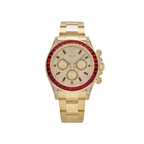 Rolex Daytona 126598TRU Yellow Gold Ruby Bezel Synthetic Stone Pavé Dial