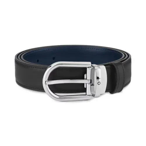 Horseshoe Buckle Black/blue 30 Reversible Leather Belt