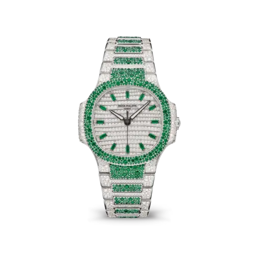Patek Philippe Nautilus 7118/1453G 'Ladies Haute Joaillerie' White Gold Diamond Emerald Set