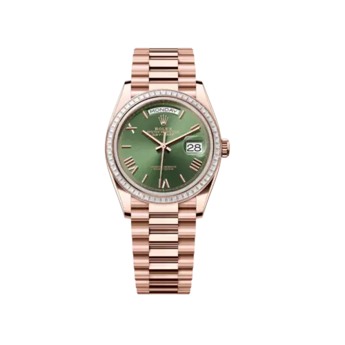 Rolex Day-Date 36 Everose Gold & Synthetic Stone Bezel Green Dial – Ref. 128395TBR